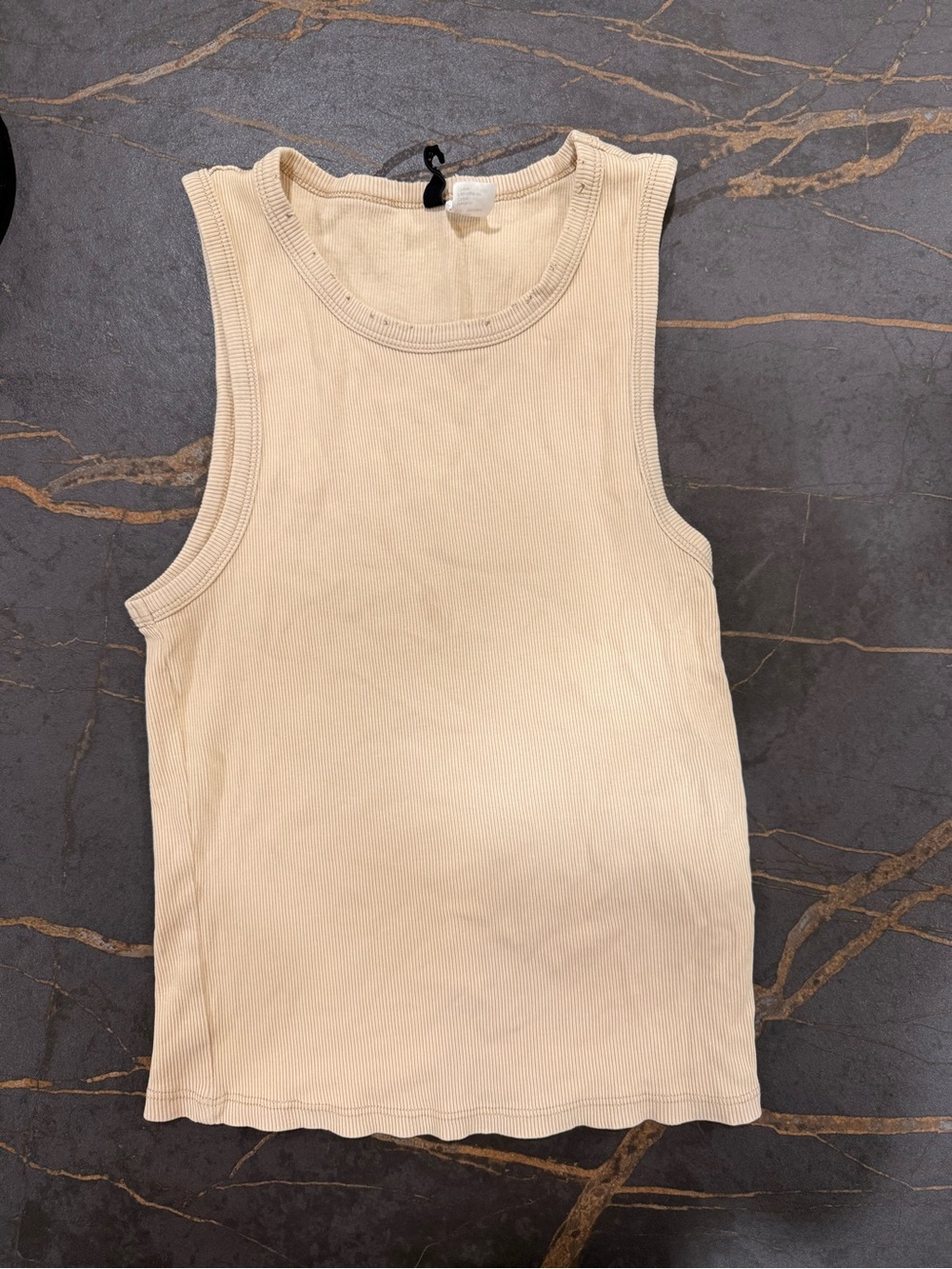 Divided Distressed Cream Ribbed Tank Top - Sleeveless Neutral Tee
